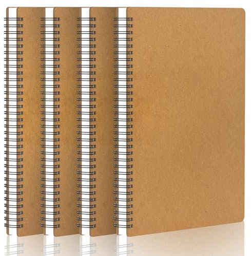 Yarotm Notizbuch Dotted A4-4pcs Spiralblock Journale Gepunktetes Papier 100GSM - Notizbuch A4 Spiralbindung Dot 5x5mm Paper Notizblock - Kraft Spiralbindung Notebook für Tagebuch