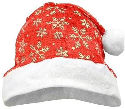 TERPCO Weihnachts-Nikolausmütze, Plüsch-Weihnachtsmütze, glitzernde Schneeflocke, Weihnachtsmütze, Weihnachtsmütze für Weihnachtsfeier, Ornamente, goldene Schneeflocke