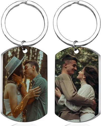 Porte Clef Personnalisable-Cadeau Noël-Porte-Clés Personnalisé Photo et Texte Gravé, Idéa Cadeau pour Papa Femme Famille Garçon Fille Papy Ami