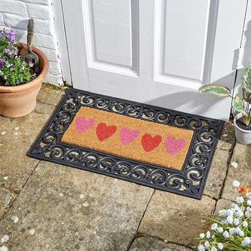 Garden Mile Decoir Insert Mat Indoor & Outdoor 23x53cm - Non-Slip Heavy Duty Doormats Indoor - Highly Absorptive Coir Door Mat - Perfect for Home and Hotel Entrance (Hearts)