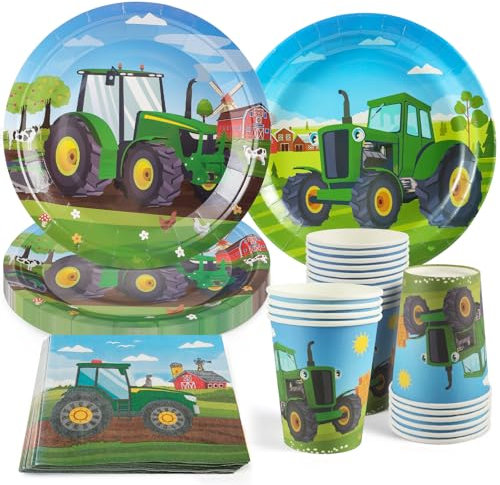 50 Teile Traktor Partygeschirr Set,Traktor Geburtstag Geschirrset Deko mit Traktor Papier Teller Tassen Servietten Set für 10 Gäste Party Kindergeburtstag Geburtstag Party Dekoration Junge Mädchen