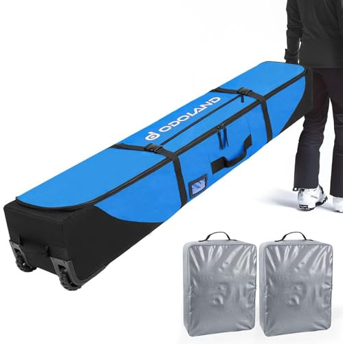 Odoland Rollende Skitasche 170cm oder 190cm, Gepolsterte Snowboardtaschen und Skischuhtasche mit Rollen für Flugreisen, 900D Wasserdicht Oxford Ski Tasche Bag für 2 Paar Ski