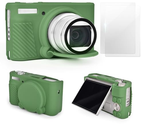 VOVMOEYA SX740 Kamerataschen-Zubehör-Set [mit 2 LCD-Hartfolien], Silikon-Schutzhülle, kompatibel mit Canon PowerShot SX730 SX740 HS Digitalkamera, Grün