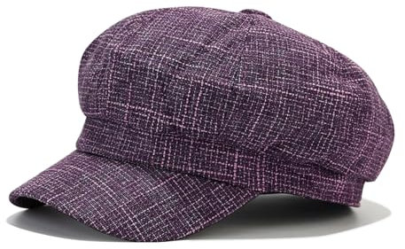 JFAN Classic lässige Ballonmütze für Damen Schirmmütze Kappe Barett mit Glencheck Karo Muster Maler Mütz Bakerboy Schiebermütze Newsboy Cap Cabbie,Lila