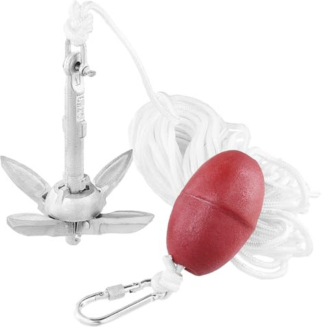 QWORK® kayak anchor 1.5lb, folding grapnel anchor, include 20M/ 65.6 ft Anchor Tow Rope,a buoy ball and a storage bag, for Fishing Kayaks,Canoe,Jet Ski