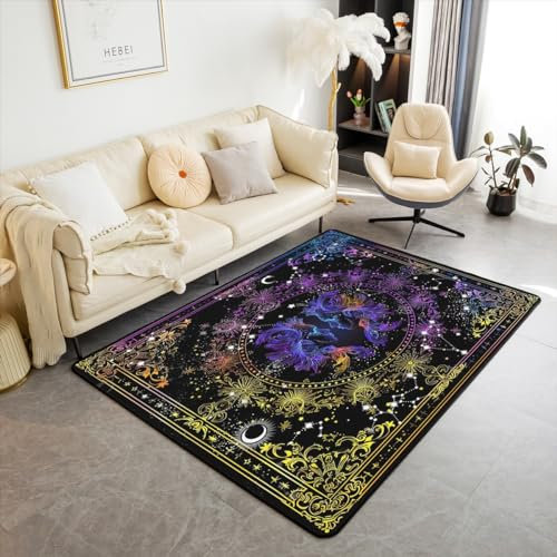 Loussiesd Gemini Constellation Küchenteppich Astrologie Teppich 150x200cm für Kinder Jungen Mädchen Zimmer Dekor Zodiac Psychedelic Modern Teppich Horoskop Wohnzimmerteppich