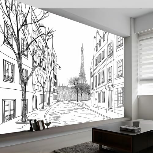 Art Papier Peint Intissé Peinture Rue De Paris Tour Eiffel, Style Peint Papier Peint Photo 200 x 140 cm (L x H), pour Fresque Murale 3D HD pour Salon Chambre Cuisine
