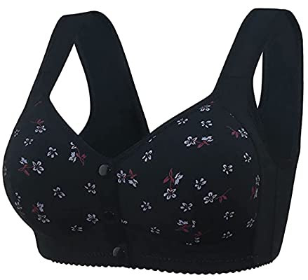 SDERG Front Fastening Bras for Women UK Plus Size Women's Bras Non Wired Full Coverage Soft Comfortable Daisy Bras for Older Women UK Floral Print Non Wired Front Fastening Sports Bra Sale