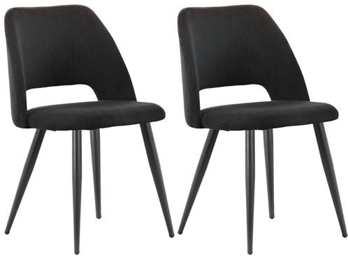 ANVOFONG Chaise de Salle à Manger Lot de 2,Chaise de Cuisine avec Pieds IndéPendants,Chaise Coiffeuse Tapissée en Velours Côtelé,Noir Loungesessel,pour Salle à Manger,Salon,Cuisine,Chambre