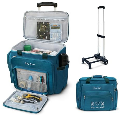Ezy Roll Rolltasche zum Basteln, große Tragetasche mit abnehmbaren Rollen, Lehrertasche, wasserabweisend, Organizer für Nähmaschinen, mit Rollen, Blau
