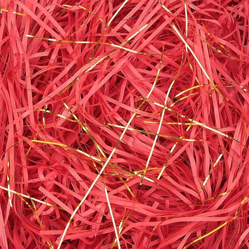 TXXATX 270g Virutas de Papel para Relleno Rojo Relleno Cajas Regalo Papel Triturado para Relleno DIY Relleno para Cajas Regalos Papel Empaquetado para Decoración Fiestas