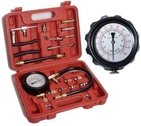 RIODEMBO TU-114 Kit Medidor Presión Combustible, Manómetro Doble Escala 0-140 PSI Medidor Universal Presión Bomba Inyección Combustible para Auto Camión Coche Motocicleta ect.