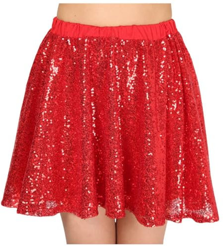 Glitzer Rock Damen Pailletten Rock Minirock Elegant Festlich Faltenrock Mini Röcke Kurz Tanz Rock Elegant A-Linie Shiny Hohe Taille Sequin Skirt for Women Sparkly Rock Karneval Party #C02 Rot XXL