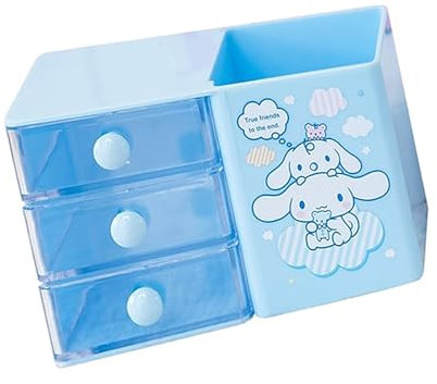 Krilucly Boîte de rangement de bureau avec tiroirs, organisateur de maquillage, bleu, plastique