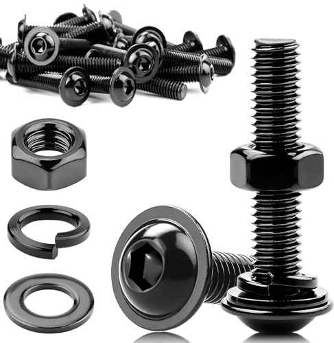 Kit de 15 vis M8x35 à tête bombée M8 Vis noires avec écrous Vis à tête plate en acier inoxydable A2 V2A Vis inox à six pans intérieurs Écrous à tête hexagonale Rondelles Assortiment Kit
