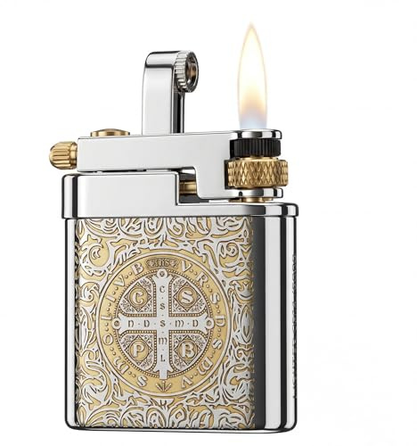 Encendedor de queroseno de gasolina con brazo de elevación de estilo antiguo, encendedor de llama suave, encendedor de latón para hombres, papá, marido (Constantino)