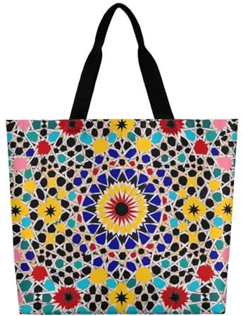 NWTRK Marokkanische Einkaufstasche, groß, wiederverwendbar, modische Handtasche, Damen, lässige Schultertasche für Büro, Einkaufen, Reisen, Stil, 40x40x16cm