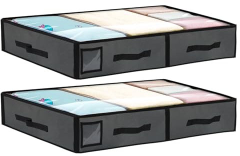2 Piezas Bolsas para Guardar Ropa Debajo de la Cama - 90L Gran Capacidad - Cajas Almacenaje Ropa Plegables con Ventana Transparente y Asas Reforzadas (Gris)