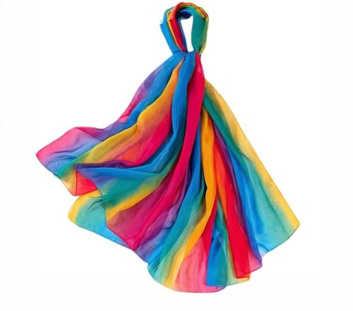 Amazleer Damen Chiffon Schal, Regenbogen Design, Lang, Bunt, Weich, Dünne Schaltuch (Regenbogen)