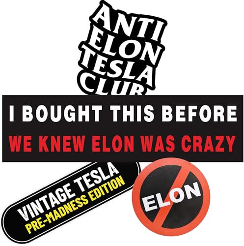 I BOUGHT THIS BEFORE ELON WENT CRAZY, 4 Blätter Tesla Aufkleber Elon Musk für Scheiben Oder Stoßfänger, Tesla Aufkleber, Tesla Sticker Aus Vinyl Wetterfest & Strapazierfähig
