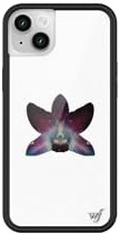 Wildflower Hüllen, kompatibel mit Apple iPhone 13/14, schwarzer Schutzrahmen, 1,2 m Fallzertifiziert, frauengeführtes Kleinunternehmen, weiße Orchidee, lila Blume, ästhetisch, zierlich, süß