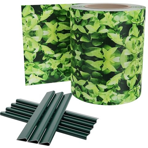 UISEBRT Pellicola protettiva in PVC per pannelli a doppia asta, 35 m x 19 cm, per recinzione a doppia asta, opaca, con 20 clip di fissaggio, per recinzione da giardino e balcone, foglie piccole