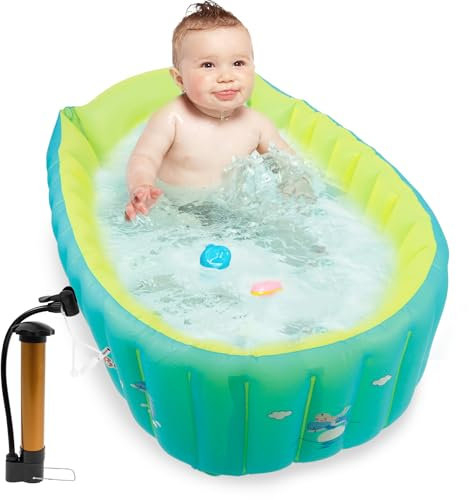 Vasca da bagno per bambini, gonfiabile, con pompa ad aria, pieghevole, portatile, per bambini, 80 × 52 × 28 cm, mini piatto doccia per bambini, consigliato a partire dai 5 mesi in su