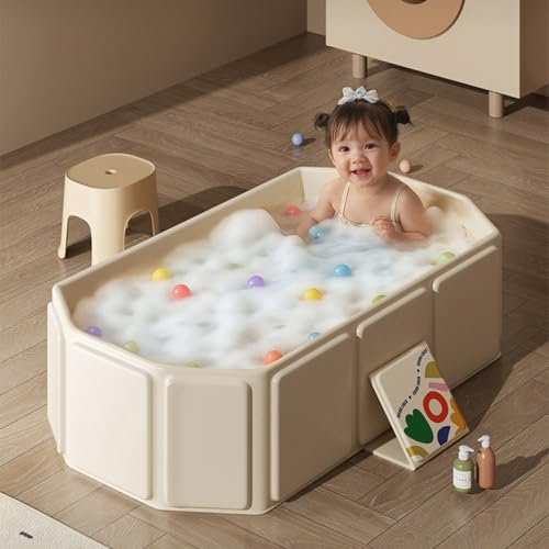 Collapsible Baby Bathtub, 75x45x25cm Foldable PVC Baby Bathtub with Outfall and Support Feet, Portable Bath Tub for 0-5 Years Old Kids