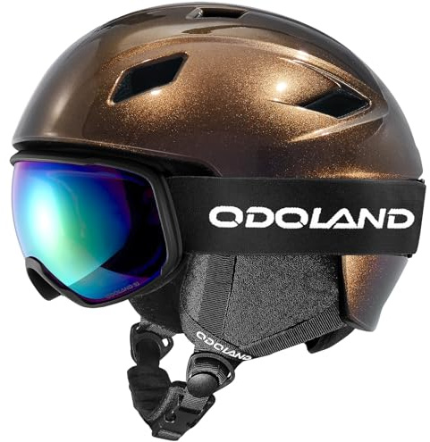 Odoland Casque de Ski avec Lunettes de Ski, Casque de Snowboard pour Hommes, Femmes et Jeunes, Casque Ski Ajustable pour Skating, Surf des neiges, Antichoc et Universel (59-63CM)