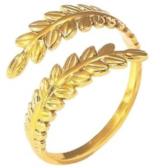 MASOP Ringe Blatt Gold Edelstahl Vergoldet Titan Stahl Zweig Ringe Gold Offener Verstellbar Geschenke für Damen Frauen