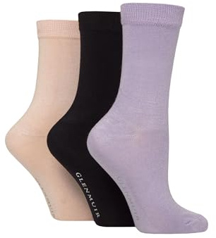 Glenmuir Women's Classic Bamboo Socks Plain 3 Pairs | Casual, Everyday Comfort, Soft and Breathable, Dark and Bright Colours Size 4-8