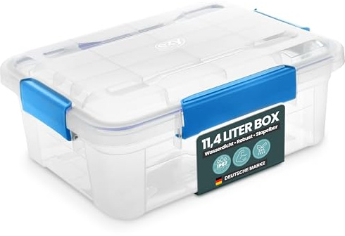 Kreher Aufbewahrungsbox mit Deckel, wasserdicht (11,4 Liter, Nr. 1) | Staub- & luftdicht dank Silikondichtung und Clips, transparent und stapelbar, BPA- & schadstofffrei, robuste Kunststoffbox