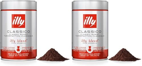 illy, Caffè Macinato per Americano Tostato CLASSICO, 100% Arabica con Note di Fiori d'Arancio e Gelsomino, Gusto Morbido e Retrogusto Dolce, Confezione da 500g
