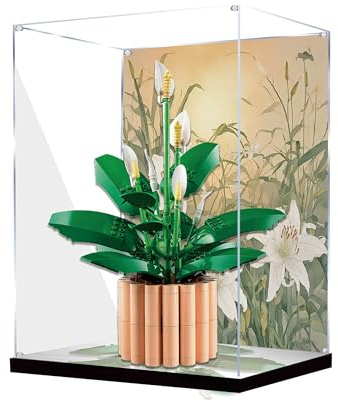 Acrylic Display Case for Lego 11504 Peace Lily Building Set, Dustproof Transparent Box - Only Display Case, Display Box Compatible with Lego 11504 (Back Spray+Mirror B)