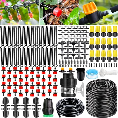 Purpledi 263 pcs Sistema de riego Jardín, 40M+10M Kit Riego con Ajustable Boquilla Aspersor Pulverizador y Gotero Automatico, Riego Por Goteo Huerto, Automático Rociadores por Goteo Riego de Jardín