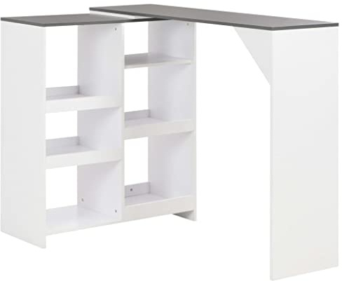 Hoopleep Bartisch mit Beweglichem Regal, Weiß 138x39x110 cm, Holzwerkstoff, L-Form Rahmen, für Esszimmer und Küche, platzsparend mit Aufbewahrung