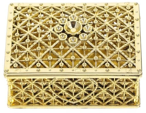 LALAFINA Vintage Rechteck Schmuckschatulle Goldene Dose Mit Deckel Hohle Bonbonniere Im Schatztruhen-Stil Für Ringe Ohrringe Halsketten Geschenkbox Für Hochzeit Geburtstag Valentinstag