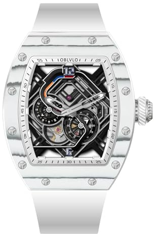 OBLVLO Top-Marke Racing Stil Tonneau mechanische Uhr Designer leuchtende selbstaufziehende Automatik Gummiband Uhren für Herren XM-Racing