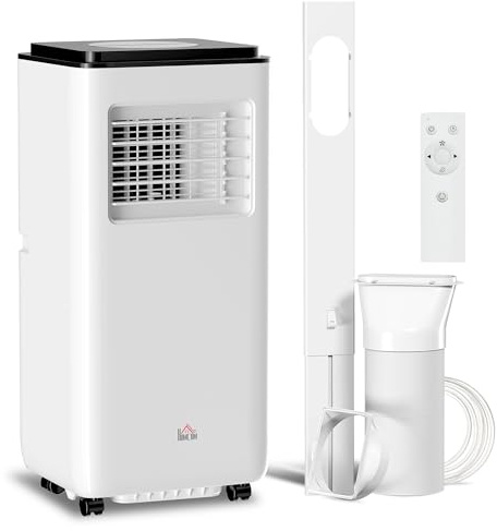 HOMCOM Aire acondicionado móvil 7000BTU 2kW, aire acondicionado portátil 5 en 1 enfriamiento, deshumidificador, ventilador, auto, modo nocturno, mando a distancia, 2 velocidades, temporizador 24H