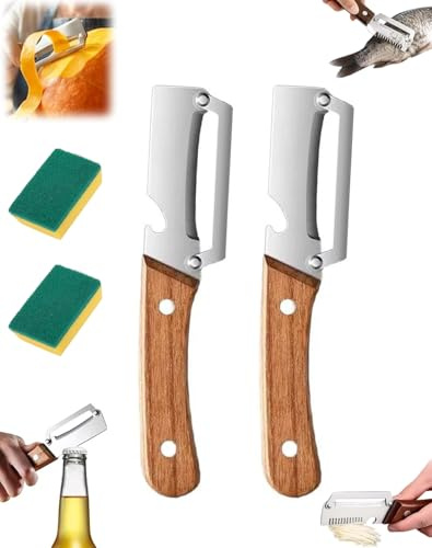 Kerlwert Schäler, 3 In 1 Kerlwert Gemüseschäler, Multi-functional Vegetable Peeler for Kitchen, Obstschäler Mit Holzgriff Und Edelstahl, Inklusive Flaschenöffner (2 PCS)