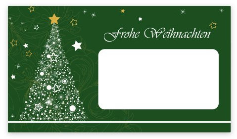 Weihnachtsaufkleber Weihnachtssticker Frohe Weihnachten mit Textfeld Größe (B x H) 74 x 42 mm, 100 Stück auf Rolle, Haftpapier glänzend
