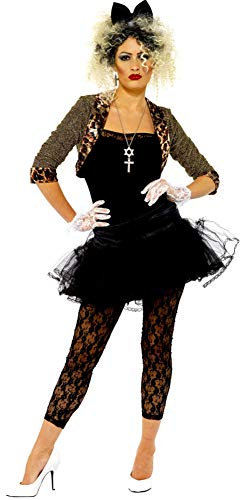 Smiffys Déguisement Femme Années 80, Boléro, Haut, Tutu, Leggings, Gants et Bandeau, Back to the 80's, Serious Fun, 36233 - Noir - Taille 48-50 EU/XL