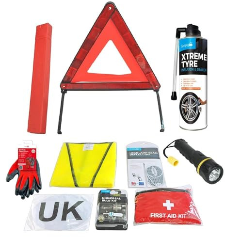 Ultimate Safety UK & Abroad Europe European Travel Essentials & Emergency Roadside Breakdown Kit For Ford Cars - 10 Piece Kit in Bag