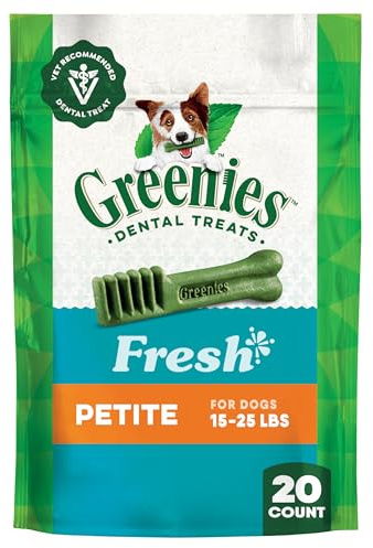 Greenies Veterinarian-Recommended Adult Natural Dental Dog Treats Petite Size, Fresh Flavor, 12 oz. Pack, 20 Count