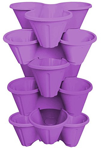 6 x CrazyGadget® Strawberry Planter Trio 3 Pot Tri-Pot Stacking Pot for Herb Flower Bedding Indoor Ourdoor Garden (Purple)