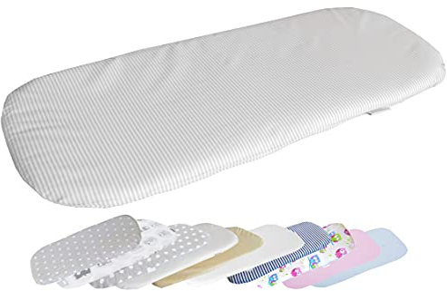 Baby Spannbettlaken für Matratze für Kinderwagen - Spannbetttuch für das Babywagens - 100% Baumwolle - 75-80 x 30-35cm - Made in EU - ÖkoTex - Graue Linien
