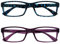 OPULIZE PEP Lesebrille für Damen und Herren - 2er-Pack - Große Rechteckige Brille - Komfortable Federscharniere - Kratzfest - Blau Lila - UVR +1.00