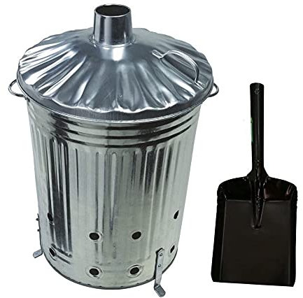 Srendi® 90 Litre 90L Extra Large Galvanised Metal Incinerator Recycle Garden Rubbish Fire Burning Binwith FREE SHOVEL