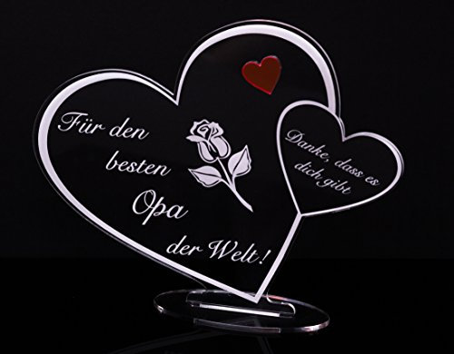 Acryl Schild in Herz Form Für den besten Opa der Welt die perfekte Geschenkidee, mit Lasergravur, Geschenk, 205 mm x 170 mm (Für den besten Opa der Welt!)