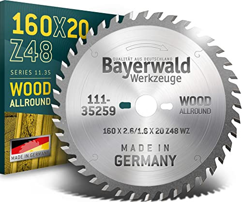Bayerwald - HM Handkreissägeblatt für Holz - Ø 160 mm x 2,6 mm x 20/16 mm | Wechselzahn (48 Zähne/sehr fein) | Nebenlöcher: 2/6/32